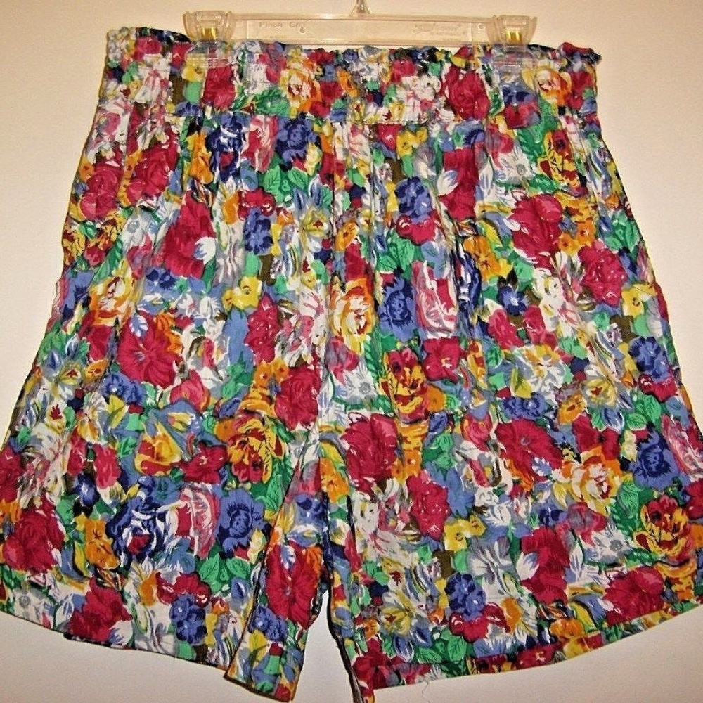 Vintage Floral Print Elastic Waist 2 Pocket Shorts